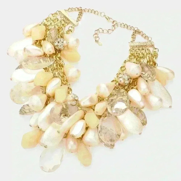 CHUNKY PEARL TEARDROP CLUSTER VINE NECKLACE & EARRING SET - Picture 2 of 2